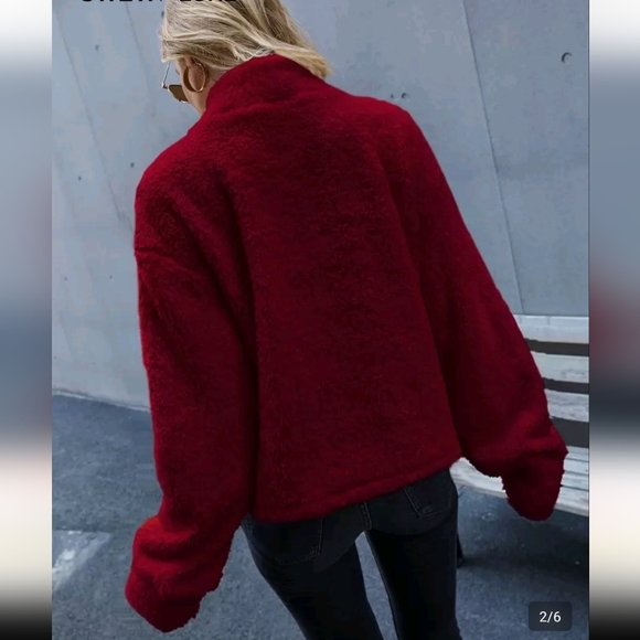 Shein High Neck Drop Shoulder Oversized Burgundy Teddy Sweatshirt Size Medium - Picture 3 of 10